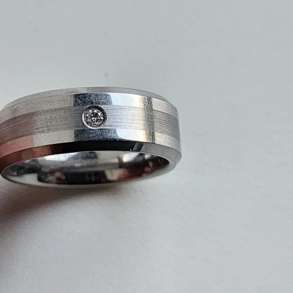Tungsten Carbide 1 Stone Ring Comfort Brushed Silver MEN Wedding Band Sz 10